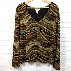 Coldwater Creek Top Women Large Abstract Art to Wear Korean Fabric Metallic Fall